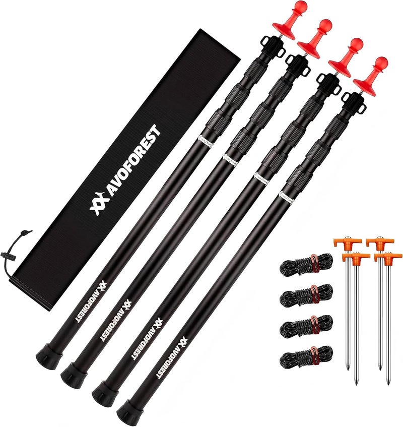 AVOFOREST Tarp Poles Heavy Duty Adjustable, Aviation Aluminum 8.7FT Tent Poles Lengthen and Thicken with Protection Cap Awning Poles Set of 4 for Hiking - Image 1
